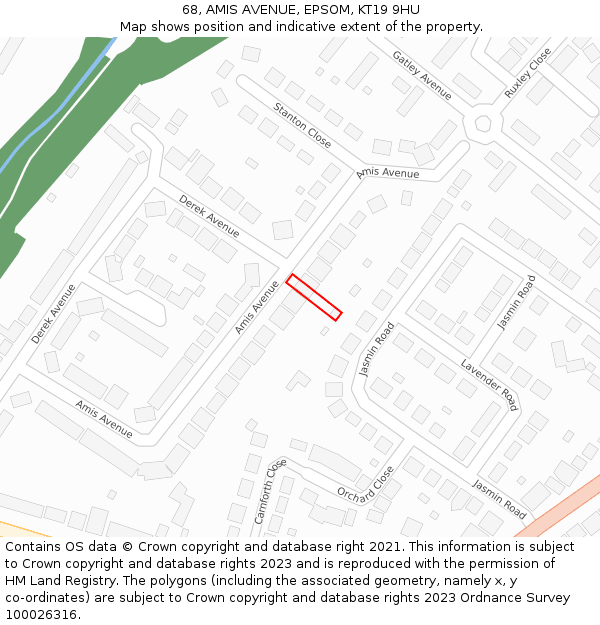 68, AMIS AVENUE, EPSOM, KT19 9HU: Location map and indicative extent of plot