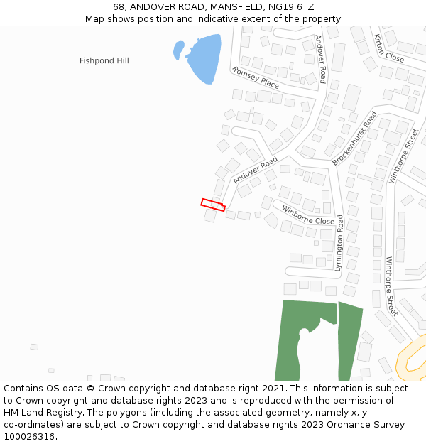 68, ANDOVER ROAD, MANSFIELD, NG19 6TZ: Location map and indicative extent of plot