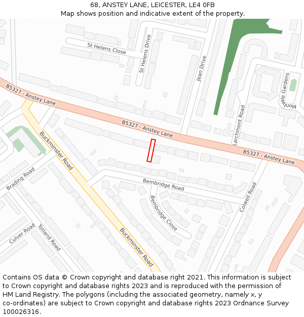 68, ANSTEY LANE, LEICESTER, LE4 0FB: Location map and indicative extent of plot