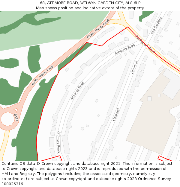 68, ATTIMORE ROAD, WELWYN GARDEN CITY, AL8 6LP: Location map and indicative extent of plot