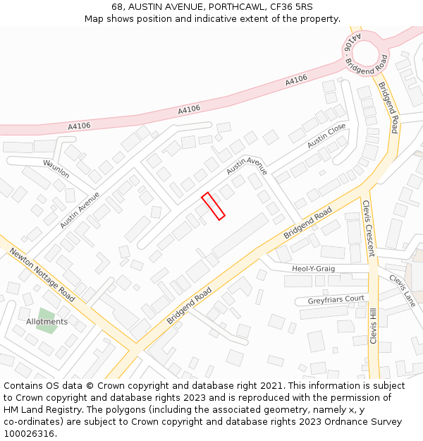 68, AUSTIN AVENUE, PORTHCAWL, CF36 5RS: Location map and indicative extent of plot