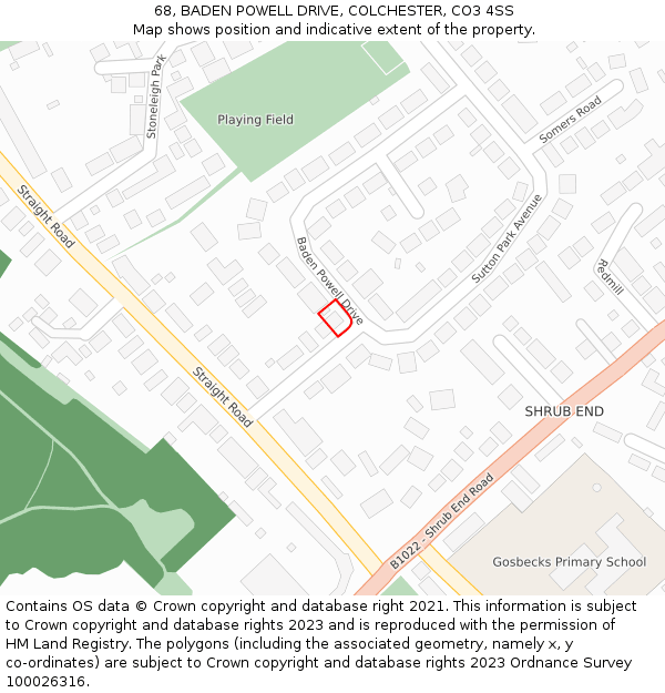 68, BADEN POWELL DRIVE, COLCHESTER, CO3 4SS: Location map and indicative extent of plot