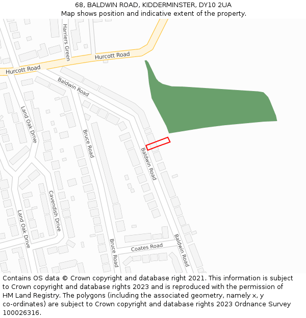 68, BALDWIN ROAD, KIDDERMINSTER, DY10 2UA: Location map and indicative extent of plot