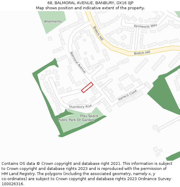 68, BALMORAL AVENUE, BANBURY, OX16 0JP: Location map and indicative extent of plot