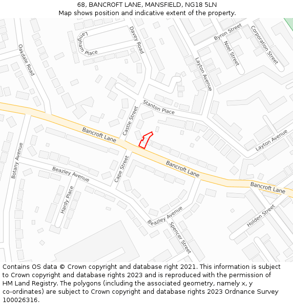 68, BANCROFT LANE, MANSFIELD, NG18 5LN: Location map and indicative extent of plot