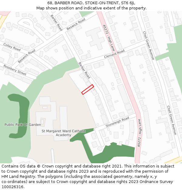 68, BARBER ROAD, STOKE-ON-TRENT, ST6 6JL: Location map and indicative extent of plot