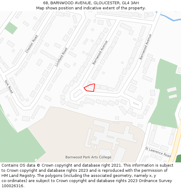68, BARNWOOD AVENUE, GLOUCESTER, GL4 3AH: Location map and indicative extent of plot