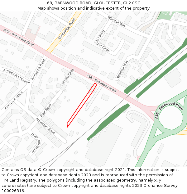 68, BARNWOOD ROAD, GLOUCESTER, GL2 0SG: Location map and indicative extent of plot