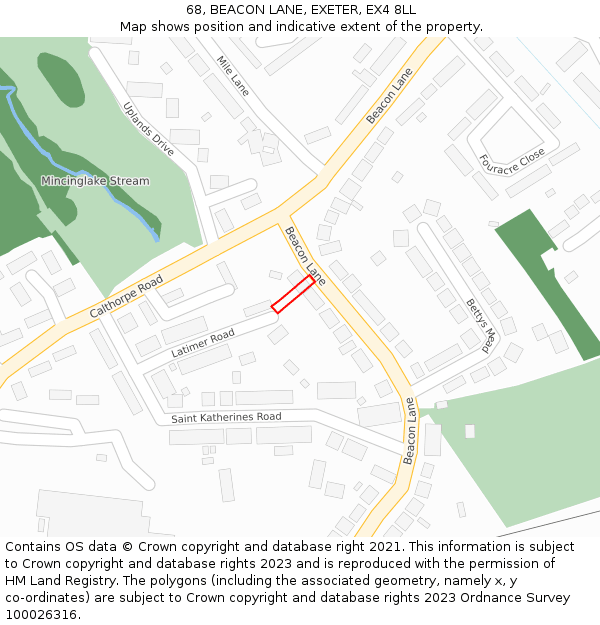 68, BEACON LANE, EXETER, EX4 8LL: Location map and indicative extent of plot