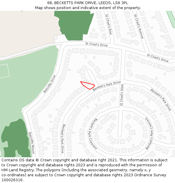 68, BECKETTS PARK DRIVE, LEEDS, LS6 3PL: Location map and indicative extent of plot