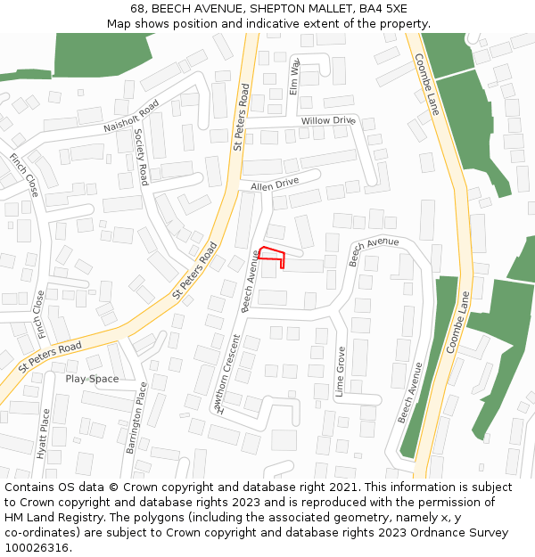 68, BEECH AVENUE, SHEPTON MALLET, BA4 5XE: Location map and indicative extent of plot