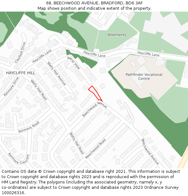 68, BEECHWOOD AVENUE, BRADFORD, BD6 3AF: Location map and indicative extent of plot