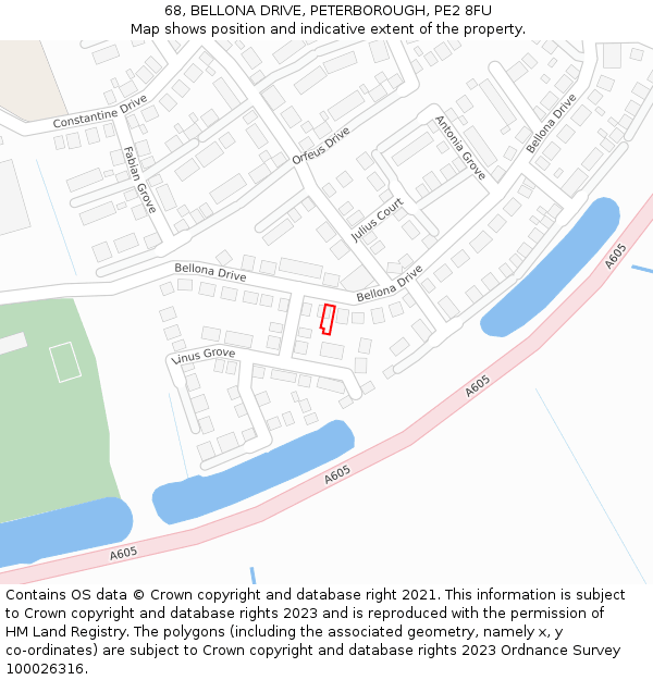 68, BELLONA DRIVE, PETERBOROUGH, PE2 8FU: Location map and indicative extent of plot