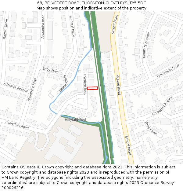 68, BELVEDERE ROAD, THORNTON-CLEVELEYS, FY5 5DG: Location map and indicative extent of plot