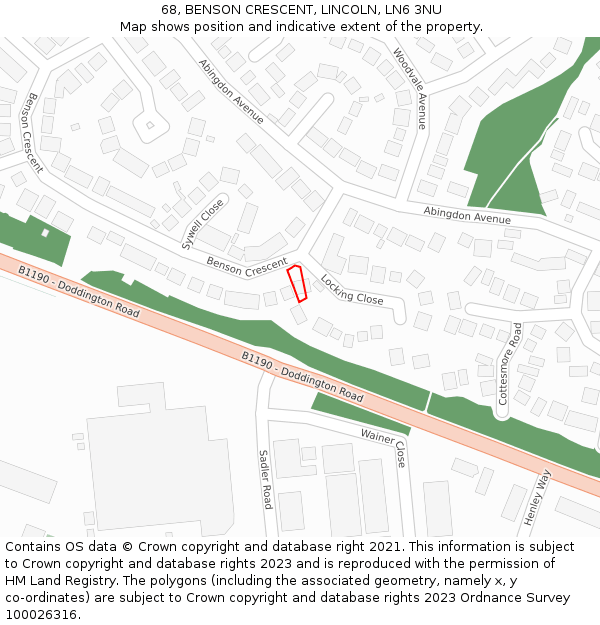 68, BENSON CRESCENT, LINCOLN, LN6 3NU: Location map and indicative extent of plot