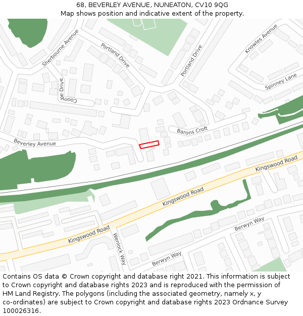 68, BEVERLEY AVENUE, NUNEATON, CV10 9QG: Location map and indicative extent of plot