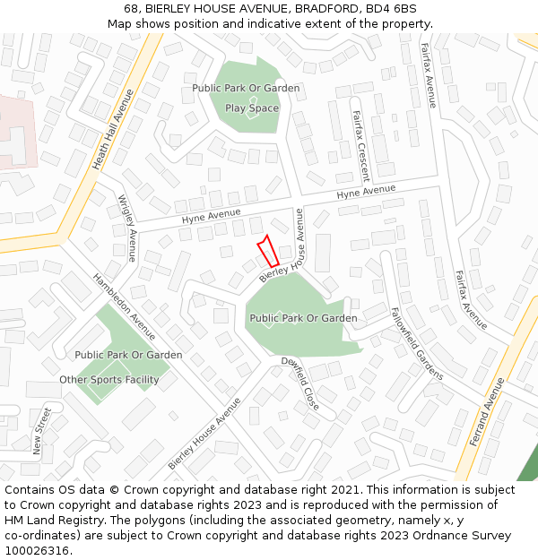 68, BIERLEY HOUSE AVENUE, BRADFORD, BD4 6BS: Location map and indicative extent of plot