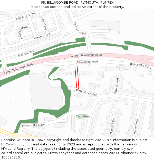 68, BILLACOMBE ROAD, PLYMOUTH, PL9 7EX: Location map and indicative extent of plot