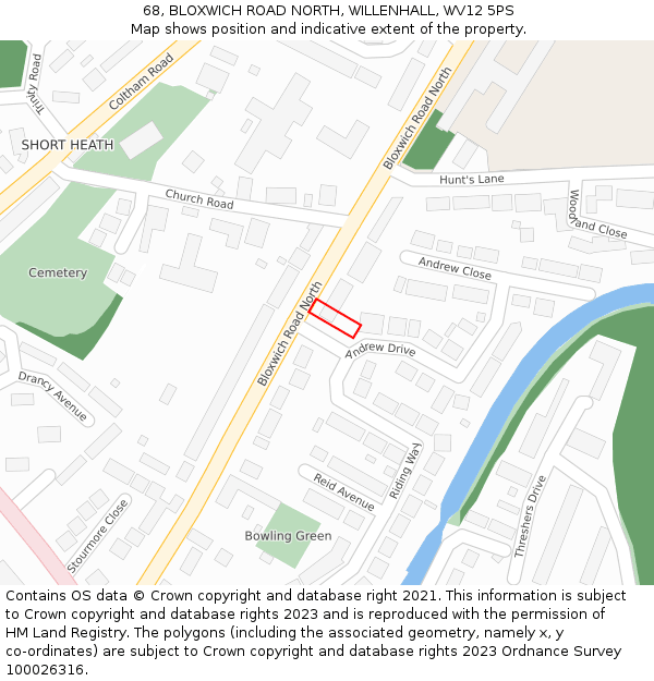 68, BLOXWICH ROAD NORTH, WILLENHALL, WV12 5PS: Location map and indicative extent of plot