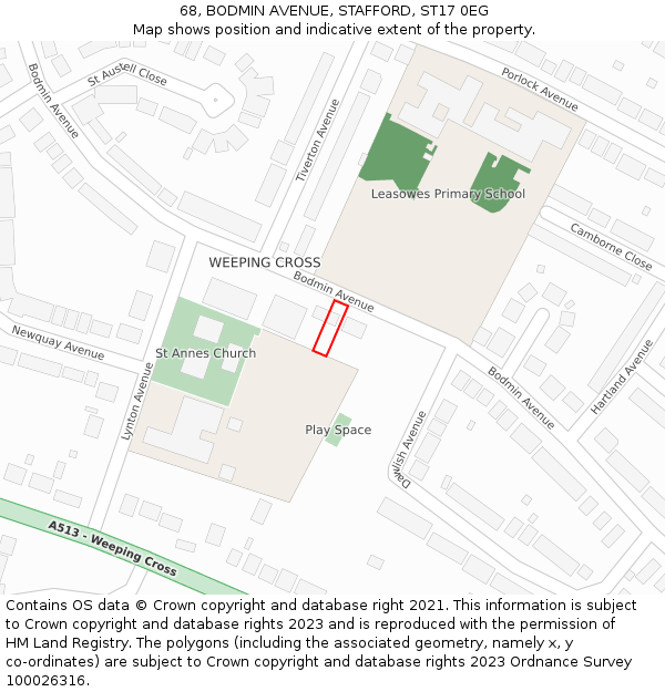 68, BODMIN AVENUE, STAFFORD, ST17 0EG: Location map and indicative extent of plot