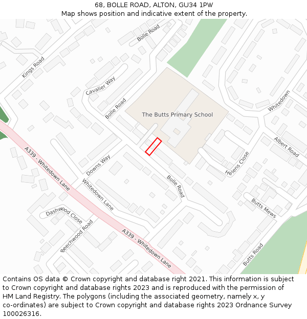 68, BOLLE ROAD, ALTON, GU34 1PW: Location map and indicative extent of plot
