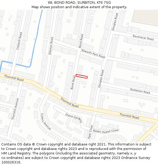 68, BOND ROAD, SURBITON, KT6 7SG: Location map and indicative extent of plot