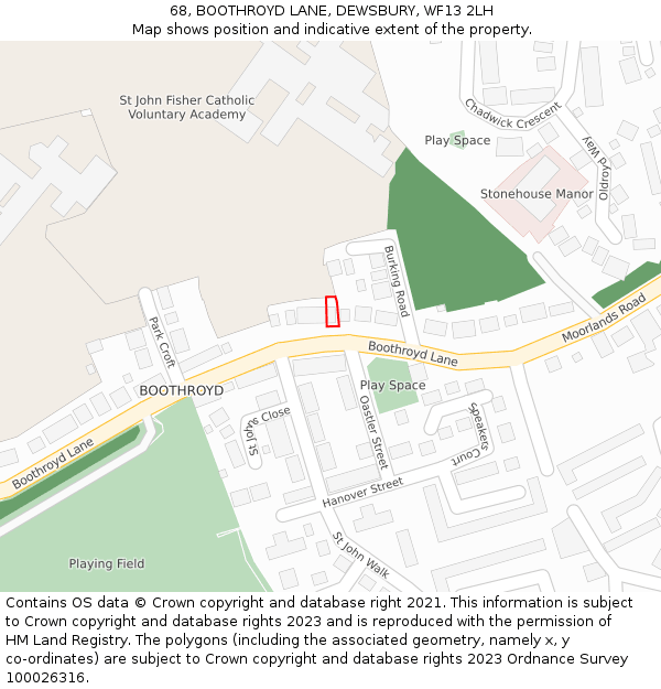 68, BOOTHROYD LANE, DEWSBURY, WF13 2LH: Location map and indicative extent of plot