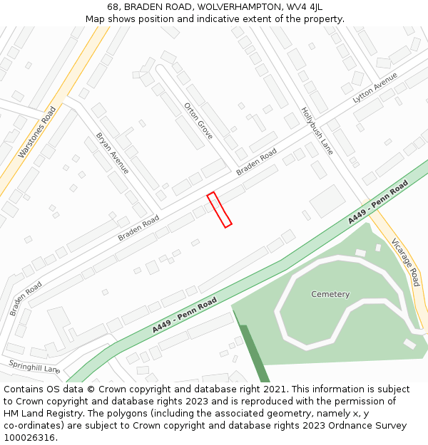 68, BRADEN ROAD, WOLVERHAMPTON, WV4 4JL: Location map and indicative extent of plot