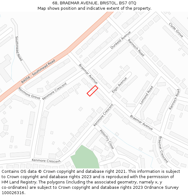 68, BRAEMAR AVENUE, BRISTOL, BS7 0TQ: Location map and indicative extent of plot