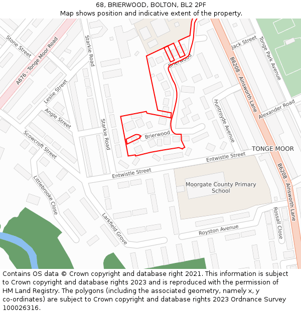 68, BRIERWOOD, BOLTON, BL2 2PF: Location map and indicative extent of plot