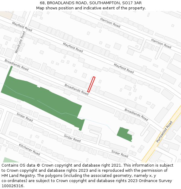 68, BROADLANDS ROAD, SOUTHAMPTON, SO17 3AR: Location map and indicative extent of plot