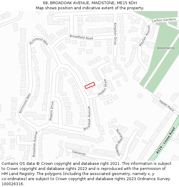 68, BROADOAK AVENUE, MAIDSTONE, ME15 6DH: Location map and indicative extent of plot