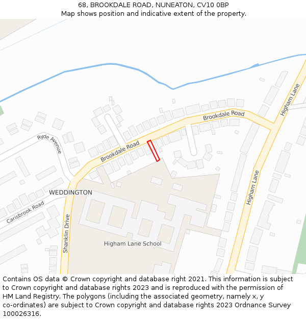 68, BROOKDALE ROAD, NUNEATON, CV10 0BP: Location map and indicative extent of plot