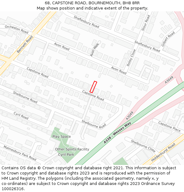 68, CAPSTONE ROAD, BOURNEMOUTH, BH8 8RR: Location map and indicative extent of plot