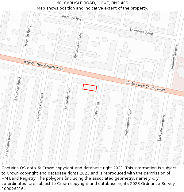 68, CARLISLE ROAD, HOVE, BN3 4FS: Location map and indicative extent of plot