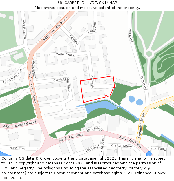 68, CARRFIELD, HYDE, SK14 4AR: Location map and indicative extent of plot