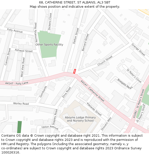 68, CATHERINE STREET, ST ALBANS, AL3 5BT: Location map and indicative extent of plot