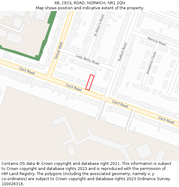 68, CECIL ROAD, NORWICH, NR1 2QN: Location map and indicative extent of plot