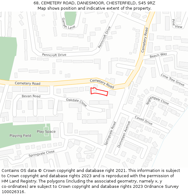 68, CEMETERY ROAD, DANESMOOR, CHESTERFIELD, S45 9RZ: Location map and indicative extent of plot