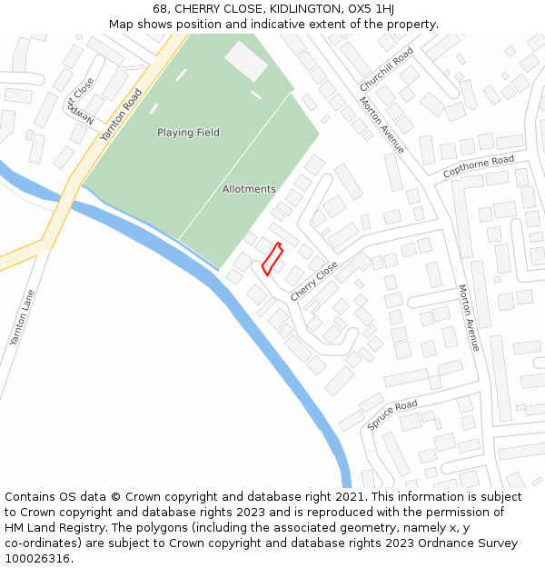 68, CHERRY CLOSE, KIDLINGTON, OX5 1HJ: Location map and indicative extent of plot