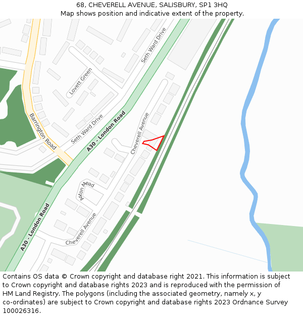 68, CHEVERELL AVENUE, SALISBURY, SP1 3HQ: Location map and indicative extent of plot