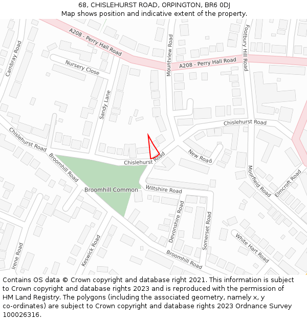 68, CHISLEHURST ROAD, ORPINGTON, BR6 0DJ: Location map and indicative extent of plot