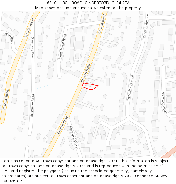 68, CHURCH ROAD, CINDERFORD, GL14 2EA: Location map and indicative extent of plot