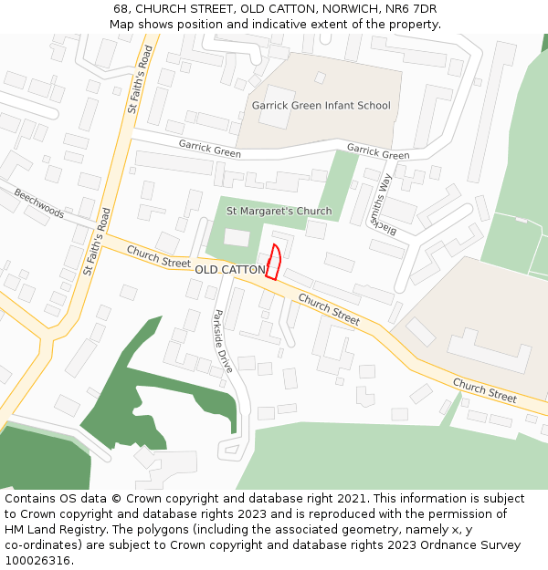 68, CHURCH STREET, OLD CATTON, NORWICH, NR6 7DR: Location map and indicative extent of plot