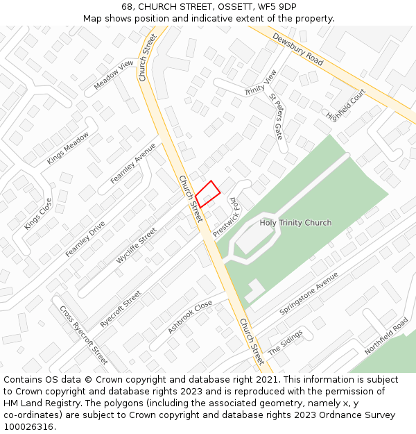 68, CHURCH STREET, OSSETT, WF5 9DP: Location map and indicative extent of plot