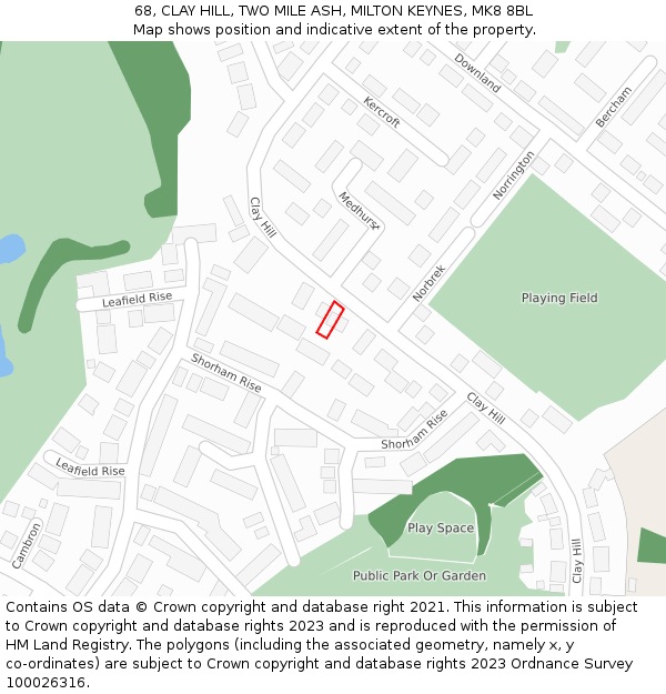 68, CLAY HILL, TWO MILE ASH, MILTON KEYNES, MK8 8BL: Location map and indicative extent of plot