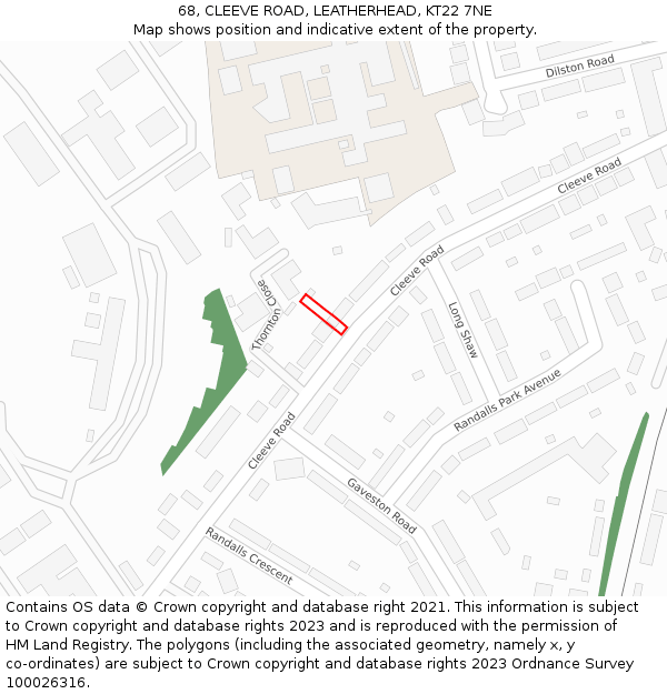 68, CLEEVE ROAD, LEATHERHEAD, KT22 7NE: Location map and indicative extent of plot