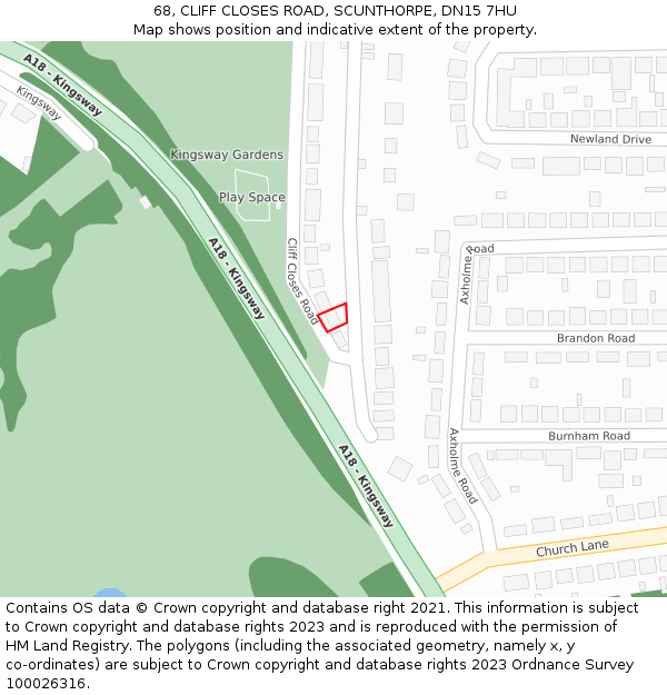68, CLIFF CLOSES ROAD, SCUNTHORPE, DN15 7HU: Location map and indicative extent of plot