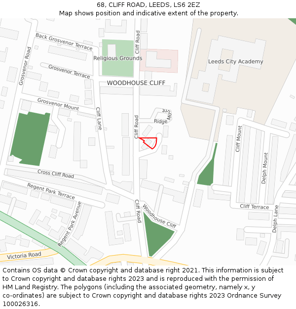 68, CLIFF ROAD, LEEDS, LS6 2EZ: Location map and indicative extent of plot