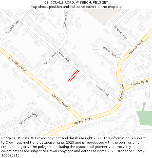 68, COLVILE ROAD, WISBECH, PE13 2ET: Location map and indicative extent of plot